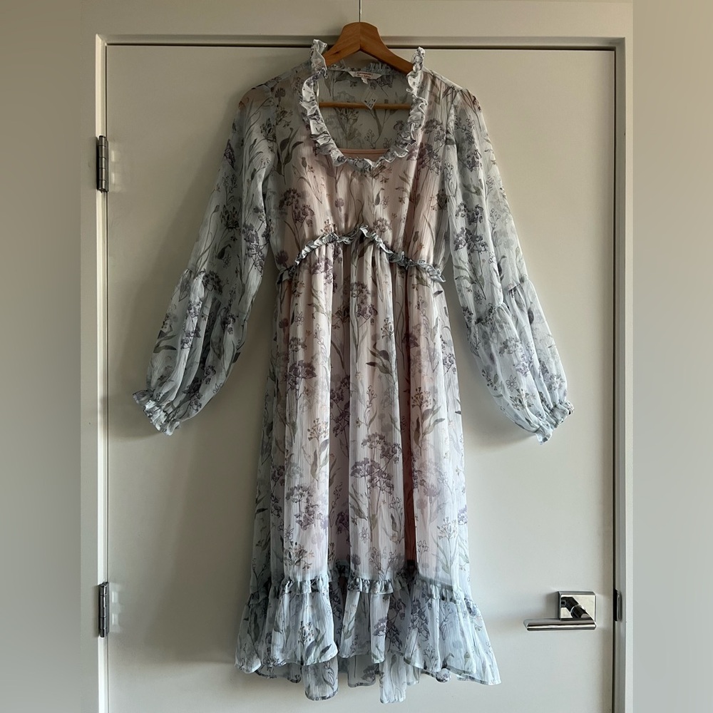 Floral Long Sleeve Chiffon Dress